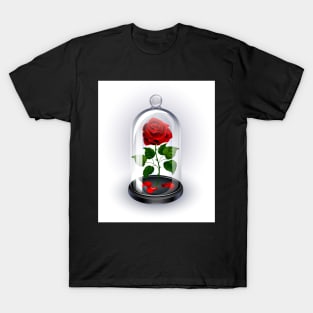 Red Rose Under Dome on White Background T-Shirt